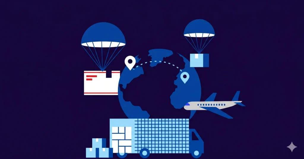 Global Direct Entry shipping flow showing USPS injection and last-mile delivery for international shipments to the U.S.